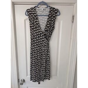Diane von Furstenberg Safari Animal Print Wrap Dress Black Giraffe Size 12